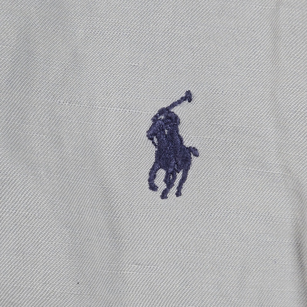 Ralph Lauren Button Down Shirt Mens XL Grey Silk Linen Blend Blake Pony Logo - Picture 3 of 9